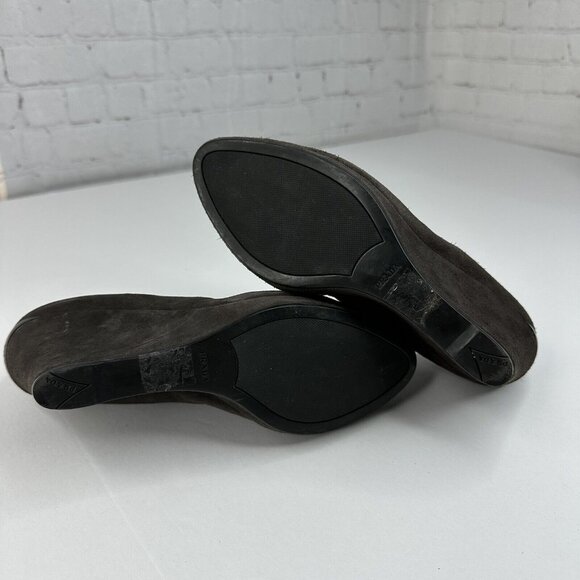 Prada‎ Linea Rossa Women's Dark Gray Mary Jane Suede Wedge Heels EU 37.5 /US 7 - Picture 9 of 17